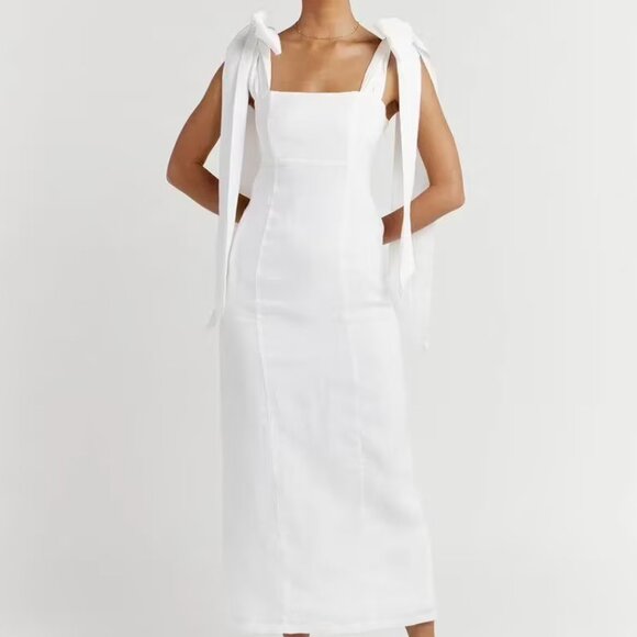 DISSH - White Aisle Linen Tie Bow Midi Dress - Picture 2 of 9